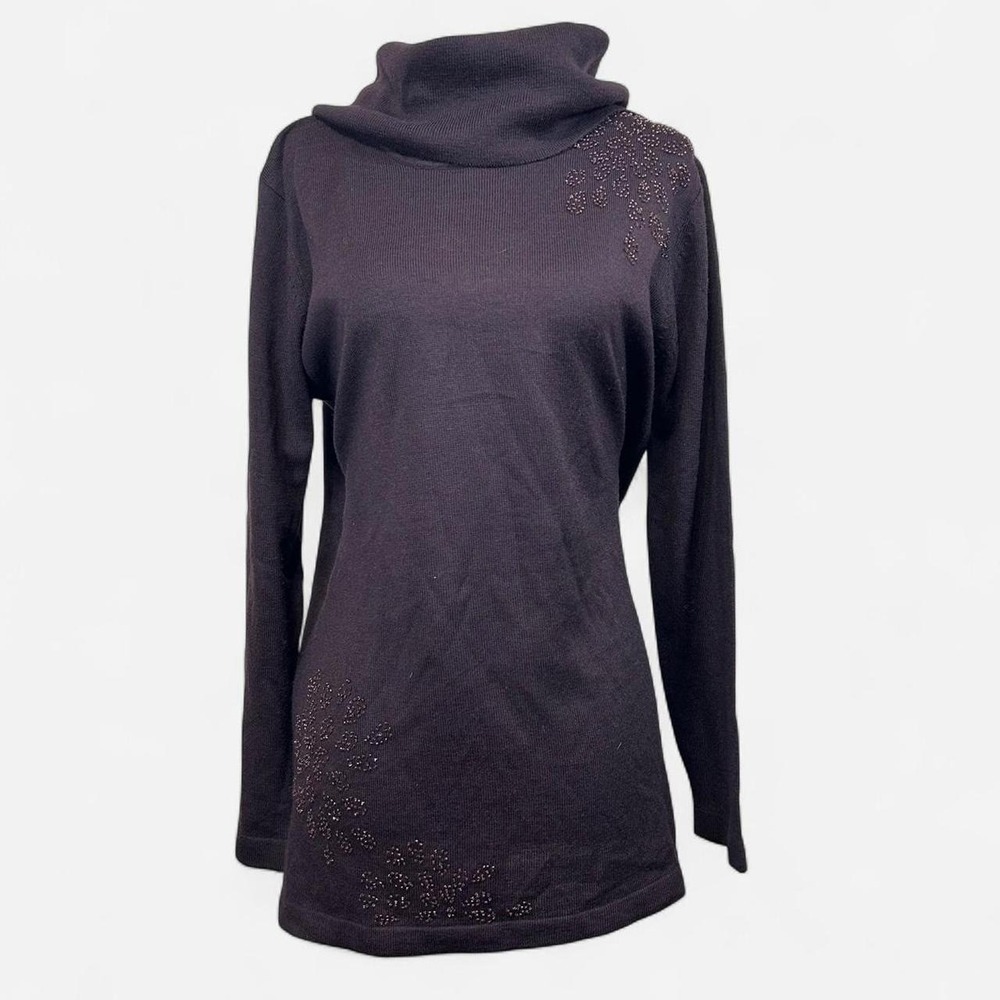 Coldwater Creek Embellished Purple Turtleneck Tunic Sweater Womens S